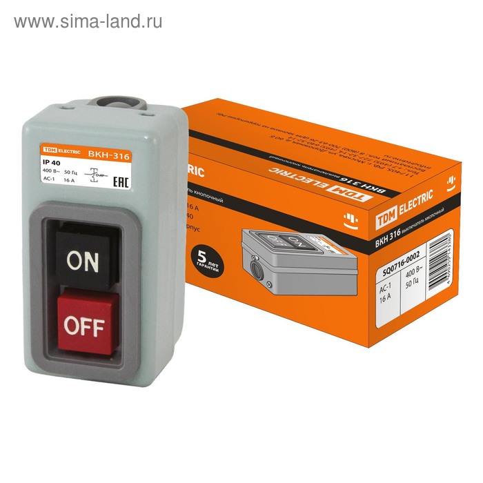 Выключатель кнопочный TDM ВКН-316 3Р 16 А 230400 В IP40 SQ0716-0002 303₽
