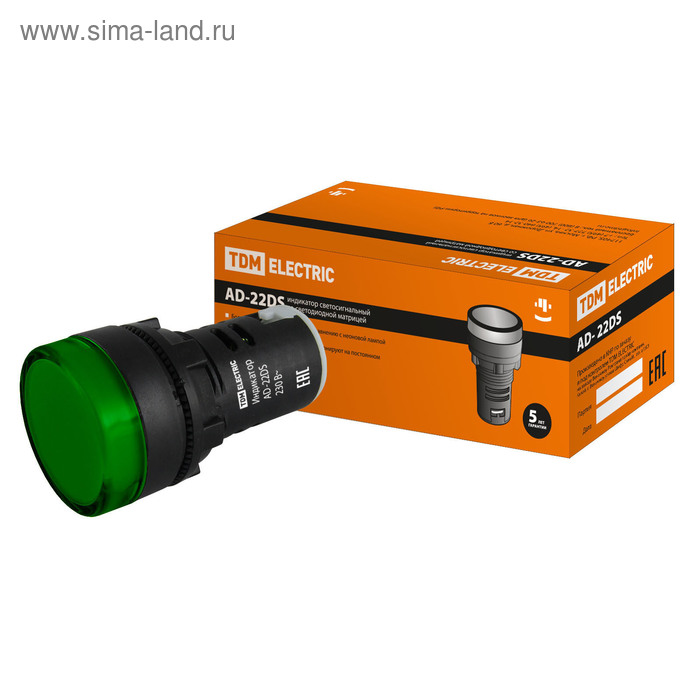 фото Лампа tdm ad-22ds(led)матрица, d=22 мм, зеленый, 230 в, sq0702-0004 tdm electric