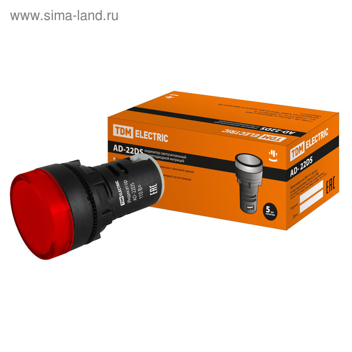 фото Лампа tdm ad-22ds(led)матрица, d=22 мм, красный, 110 в, ac/dc, sq0702-0029 tdm electric