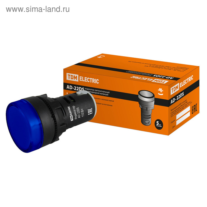 фото Лампа tdm ad-22ds(led)матрица, d=22 мм, синий, 110 в, ac/dc, sq0702-0032 tdm electric