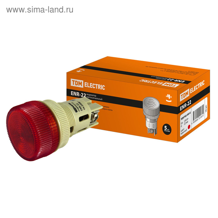 фото Лампа tdm enr-22, сигнальная, d=22 мм, красный, неон/230 в, цилиндр, sq0702-0012 tdm electric