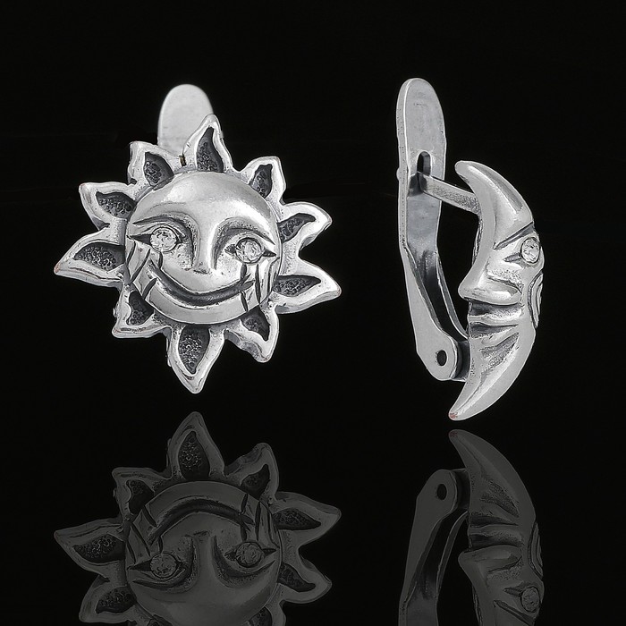 Серьги "Небосвод", цвет белый в чернёном серебре