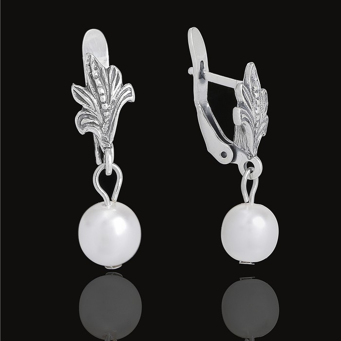 Серьги "Жемчужные 3", цвет белый в чернёном серебре