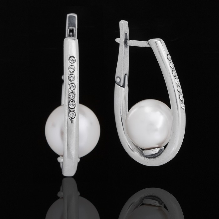 Серьги "Эол", цвет белый в чернёном серебре