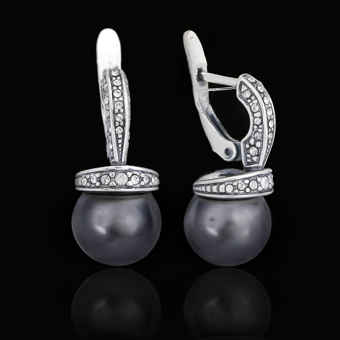 Серьги "Амон", цвет чёрный в чернёном серебре