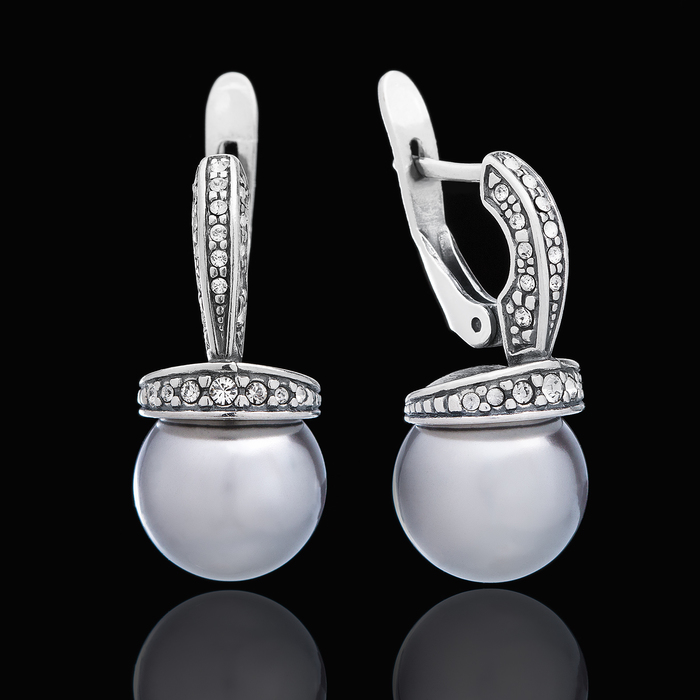 Серьги "Амон", цвет серый в чернёном серебре