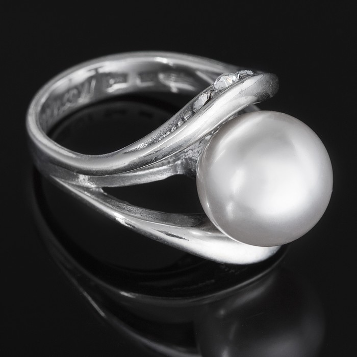 Кольцо "Адвиса", размер 17, цвет белый в чернёном серебре