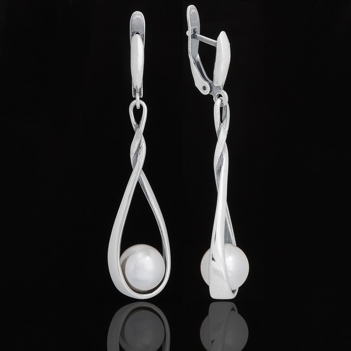 Серьги "Ригелла", цвет белый в чернёном серебре