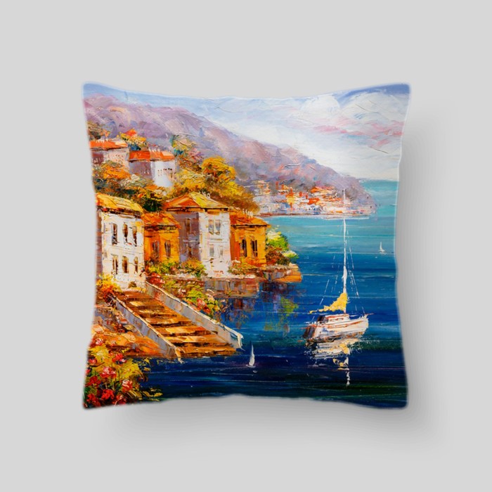 Декоративная подушка "Вид с набережной на море, Италия", размер 40х40 см
