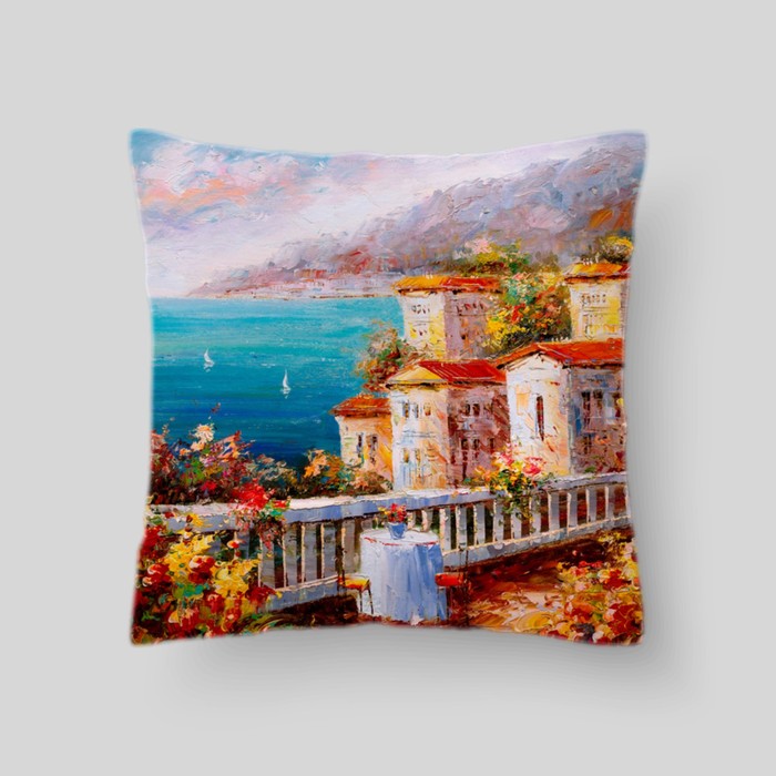 Декоративная подушка "Вид с набережной на море, Италия 2", размер 40х40 см