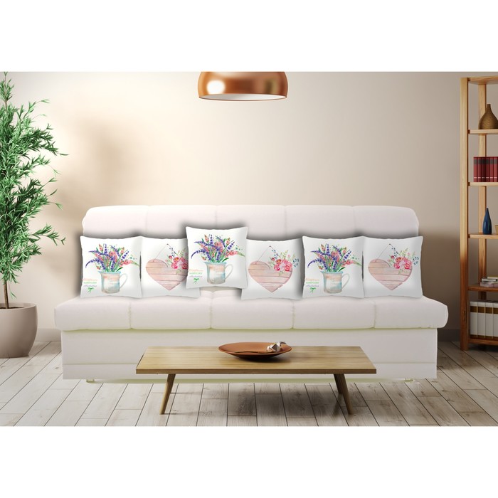 Комплект декоративных подушек "Сердце и цветы", размер 40х40 см-6 шт.