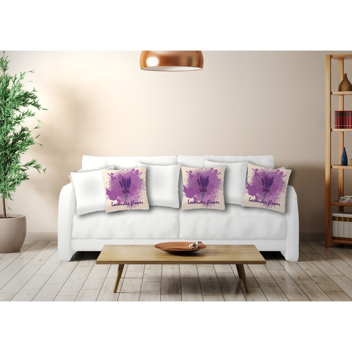 Комплект декоративных подушек "Лаванда, украшенная лентой 1", размер 40х40 см-6 шт.