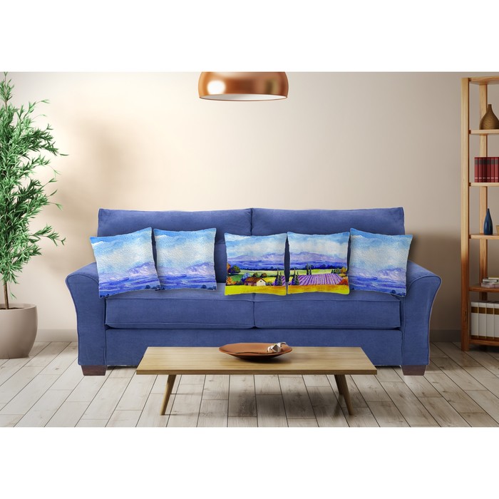 Комплект декоративных подушек "Поля Прованса, индиго", размер 40х40 см-5 шт.