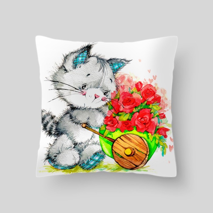 Декоративная подушка "Котёнок-садовник", размер 40х40 см