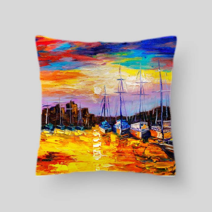 Декоративная подушка "Гавань на закате, Италия", размер 40х40 см