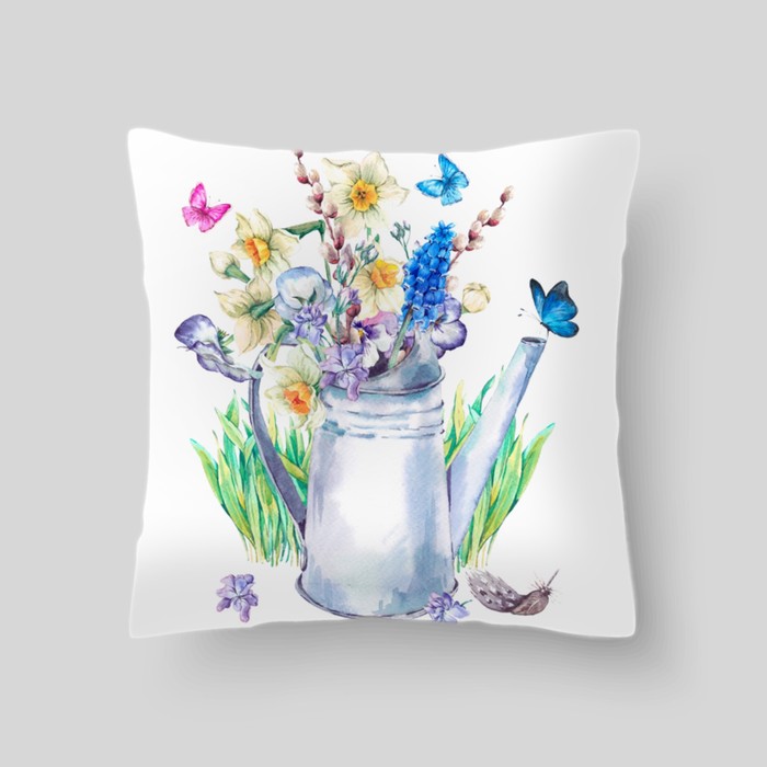 Декоративная подушка "Весенний букет с бабочками", размер 40х40 см