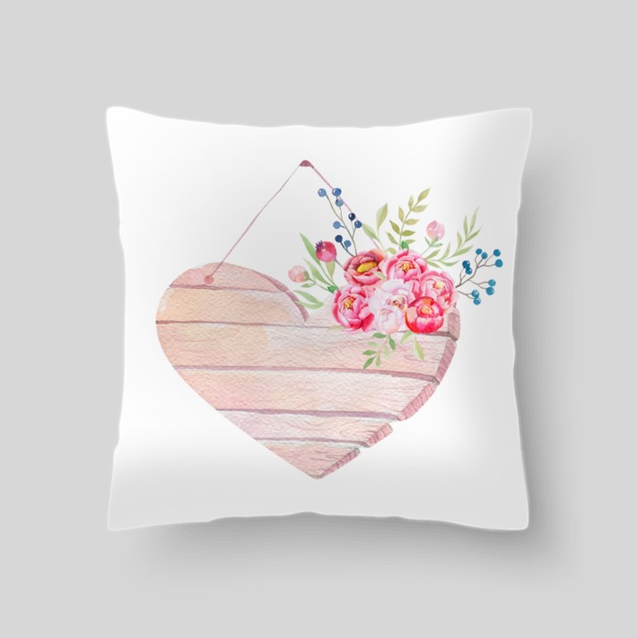 Декоративная подушка "Сердце и цветы", размер 40х40 см