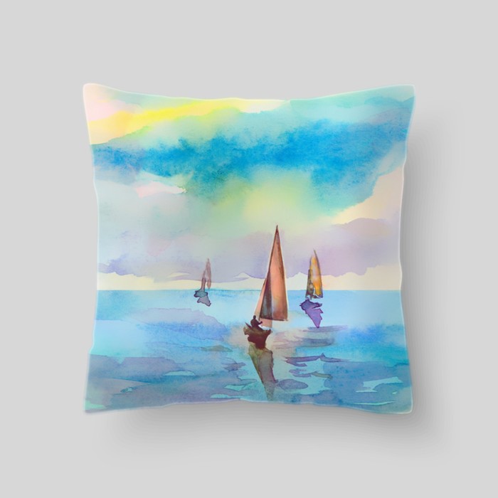 Декоративная подушка "Морской пейзаж, акварель", размер 40х40 см