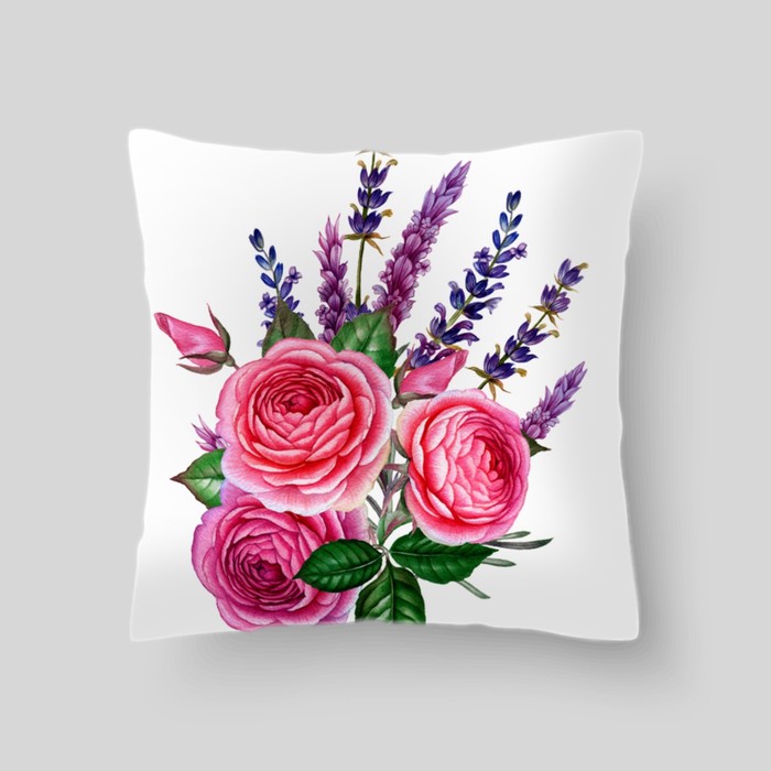 Декоративная подушка "Яркий букет, иллюстрация 2", размер 40х40 см