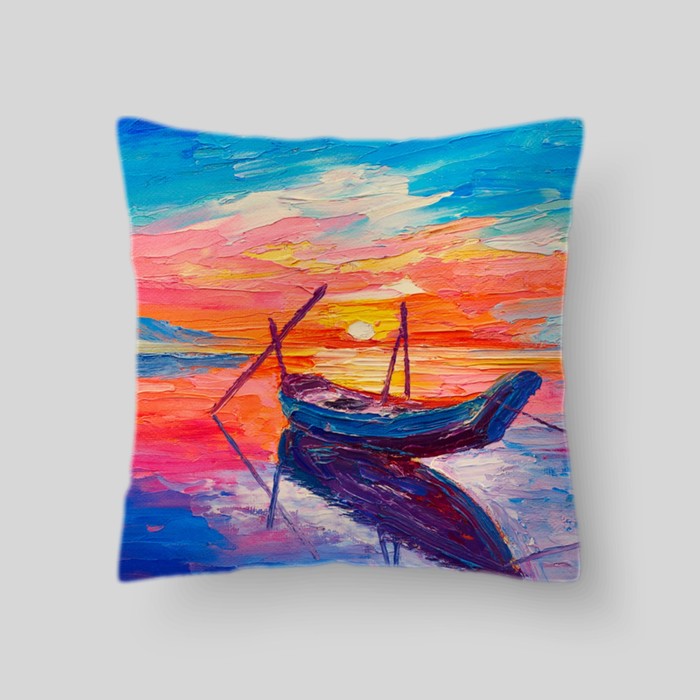 Декоративная подушка "Морской пейзаж на закате, акварель", размер 40х40 см