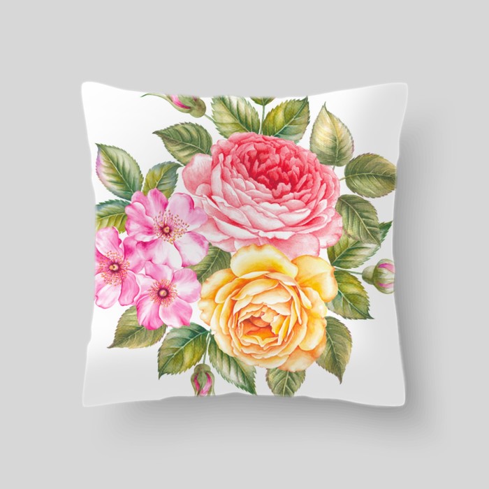 Декоративная подушка "Яркий букет, иллюстрация 3", размер 40х40 см