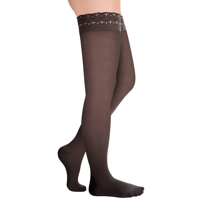 Чулки компресс. с силикон. ажурной резинкой на шир. бедро 1 кл. Normal, Черный полупр., р. L 32746