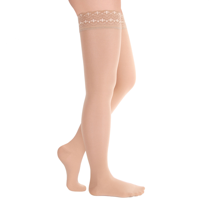 Чулки компресс. с силик. ажурной резинкой на шир. бедро 1 кл. Normal, Карамель полупр., р. S 32746
