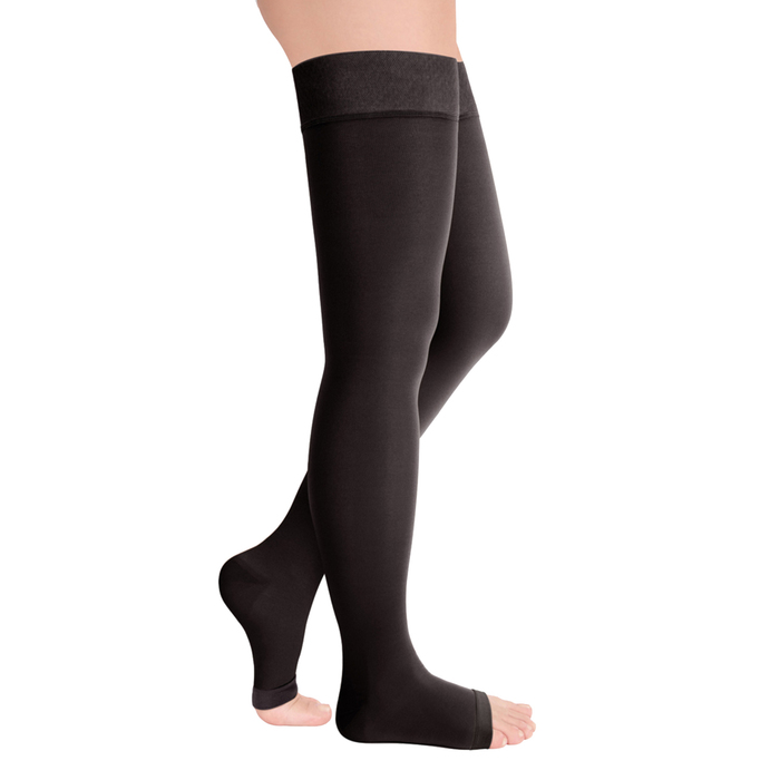 Чулки компресс. с силикон. резинкой 2 кл. Long, цвет Черный, откр. носок, р. XL