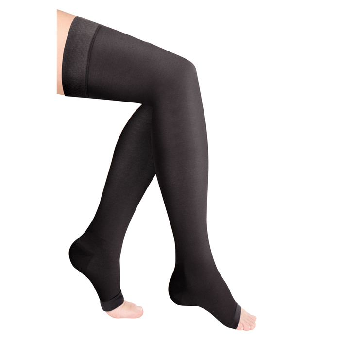 Чулки компресс. с силикон. резинкой на шир. бедро 1 кл. Normal, Черный, откр. носок, р. M