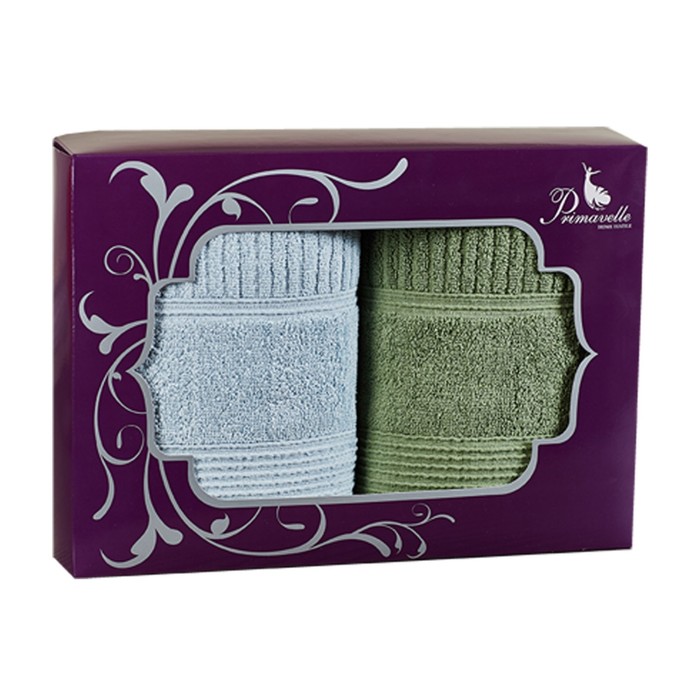 Набор полотенец "Вита", размер 50х90 см-2 шт., цвет голубой/зелёный, махра 450 г/м2