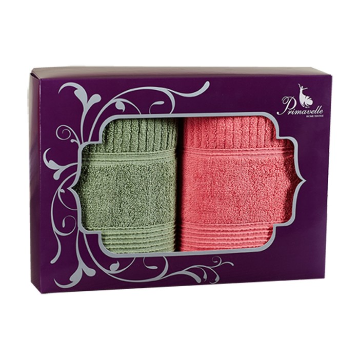 Набор полотенец "Вита", размер 50х90 см-2 шт., цвет зелёный/ягодный, махра 450 г/м2