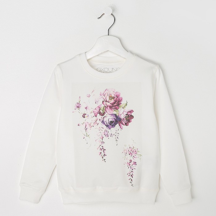 Свитшот для девочки family look "Сиреневый цветок" OXO-0207-011, цвет молочный, рост 128