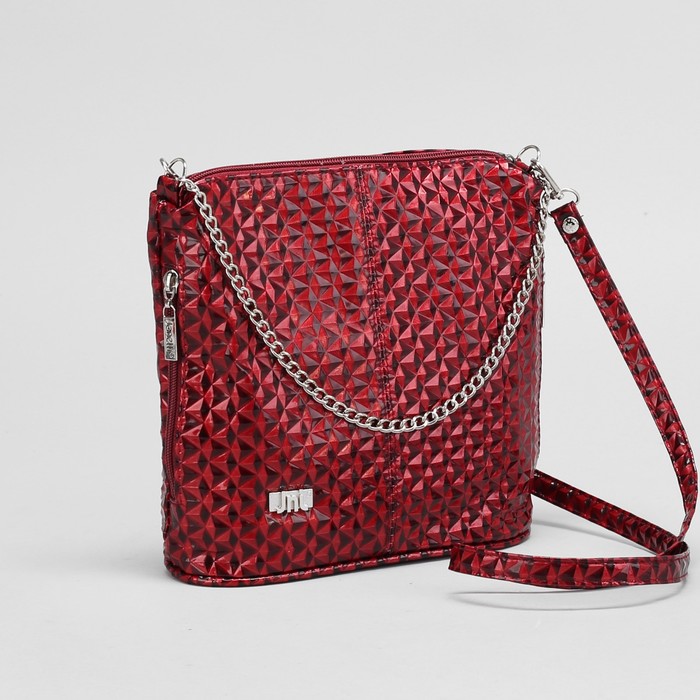 Сумка женская, 1 отдел на молнии, наружный карман, длинный ремень, цвет красный