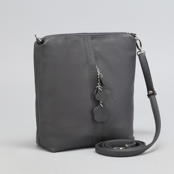 Сумка женская, 2 отдела на молнии, наружный карман, регулируемый ремень, цвет серый