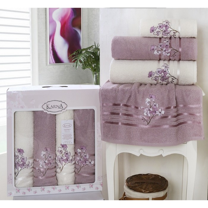 Комплект махровых полотенец Papilon: 50х90 см-2 шт, 70х140 см-2 шт, лаванда
