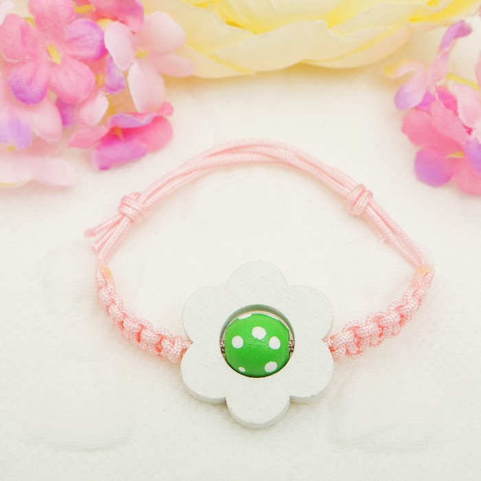 Браслет детский "Выбражулька" регулируемый, ромашка, цвет бело-розовый