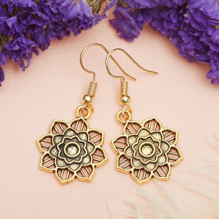 Серьги металл "Цветы" загадка, цвет чернёное золото