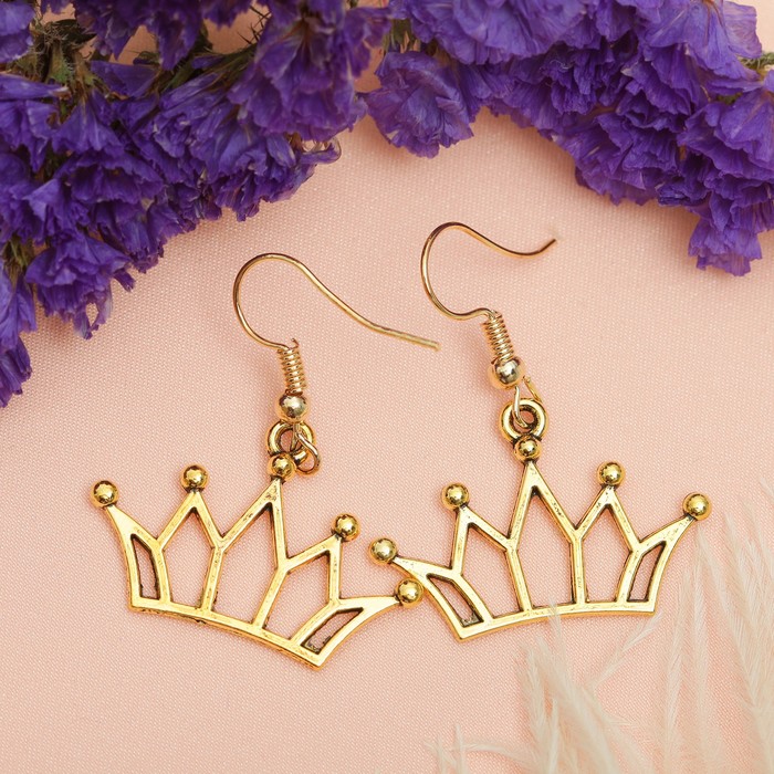 Серьги металл "Корона", цвет чернёное золото
