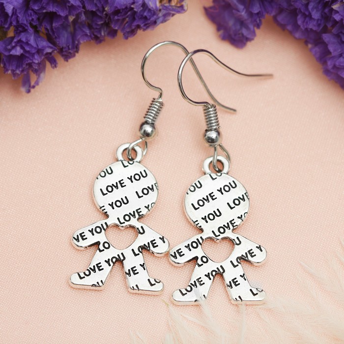 Серьги металл "Любовь" человечки, цвет чернёное серебро