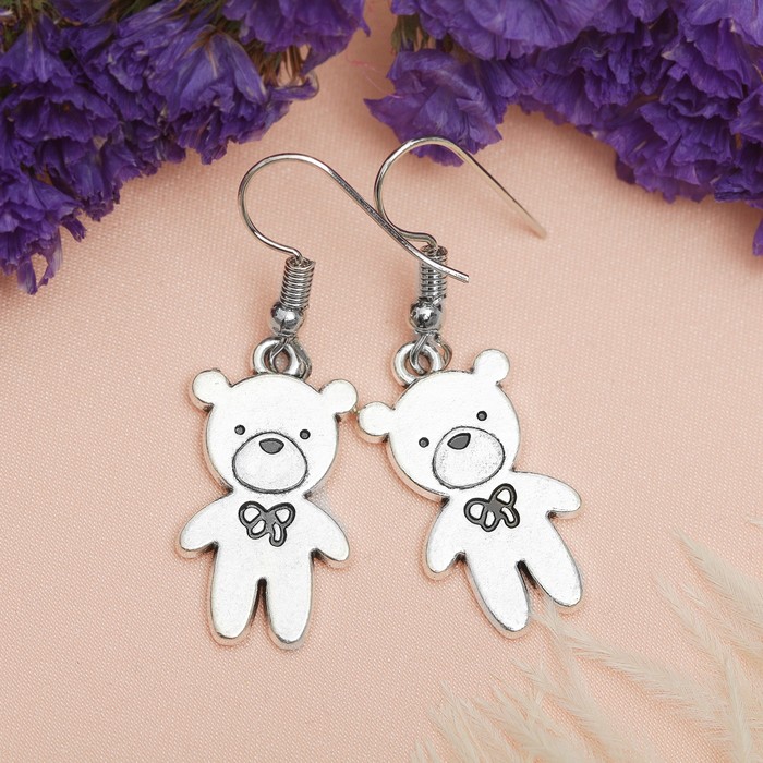 Серьги металл "Любовь" мишки, цвет чернёное серебро