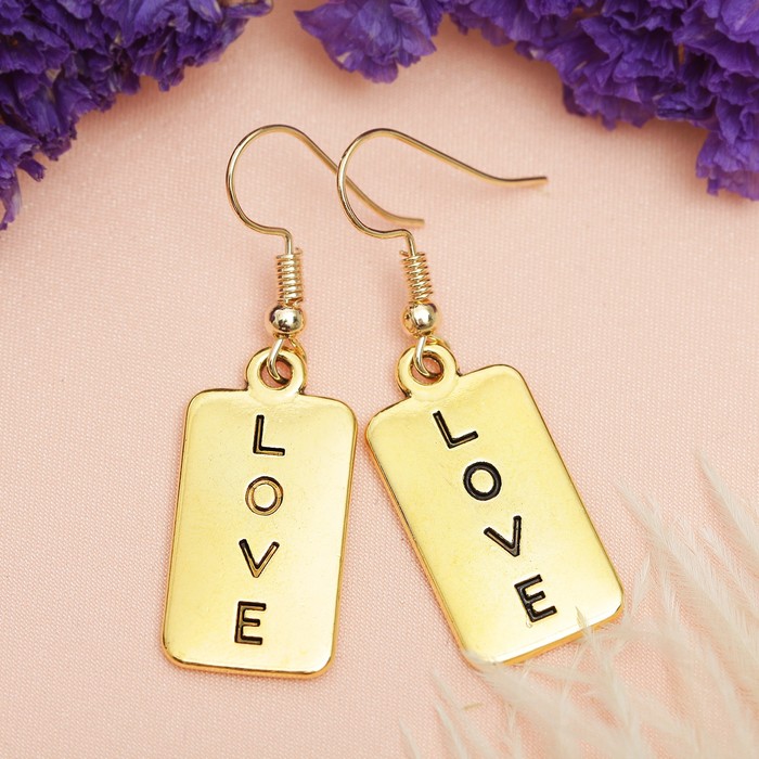 Серьги металл "Любовь", цвет чернёное золото