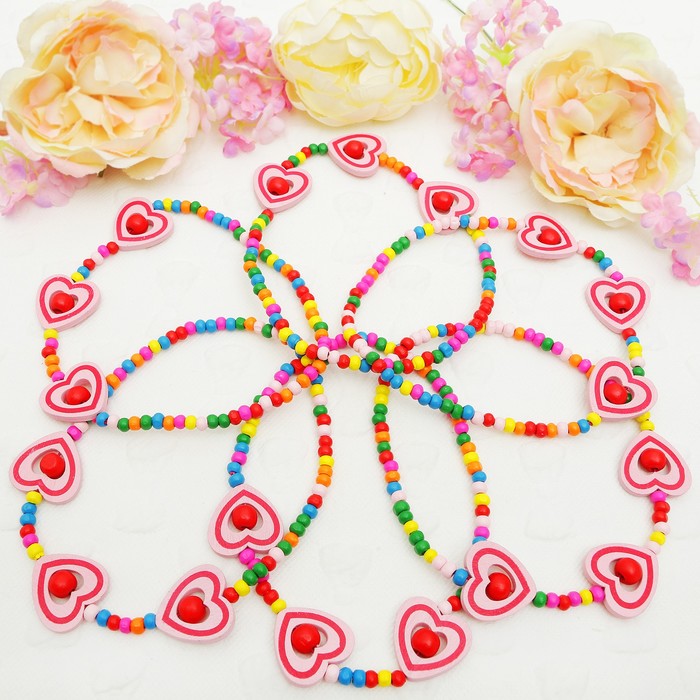 Бусы детские "Выбражулька" сердечки с бусинами, цвет МИКС