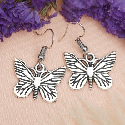 Серьги металл "Любовь" бабочки, цвет чернёное серебро