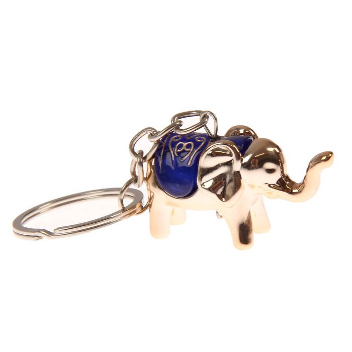 Брелок пластик под металл "Золотой слон в попоне с рисунком" 4х2,3х1,5 см