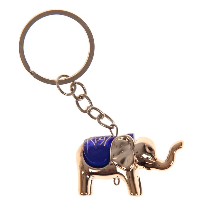 Брелок пластик под металл "Золотой слон в попоне с рисунком" 4х2,3х1,5 см