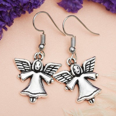 Серьги металл "Любовь" пасхальные ангелы, цвет чернёное серебро
