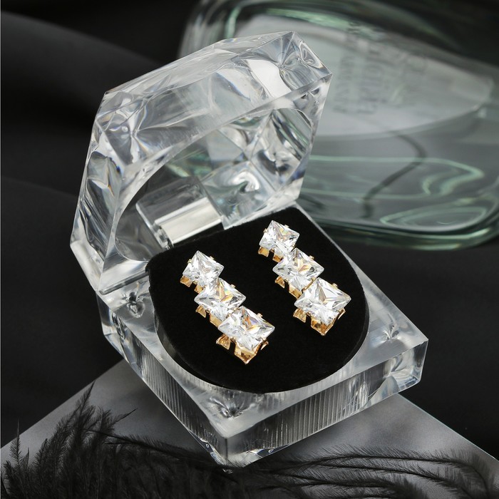 Пусеты 3 пары "Мерцание" циркон, ромб, цвет белый в золоте