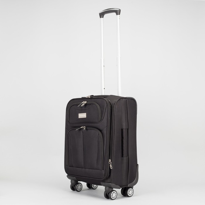 Чемодан малый "Классик" с расширением 20", отдел на молнии, 2 наружных кармана, 4 колеса, кодовый замок, цвет чёрный