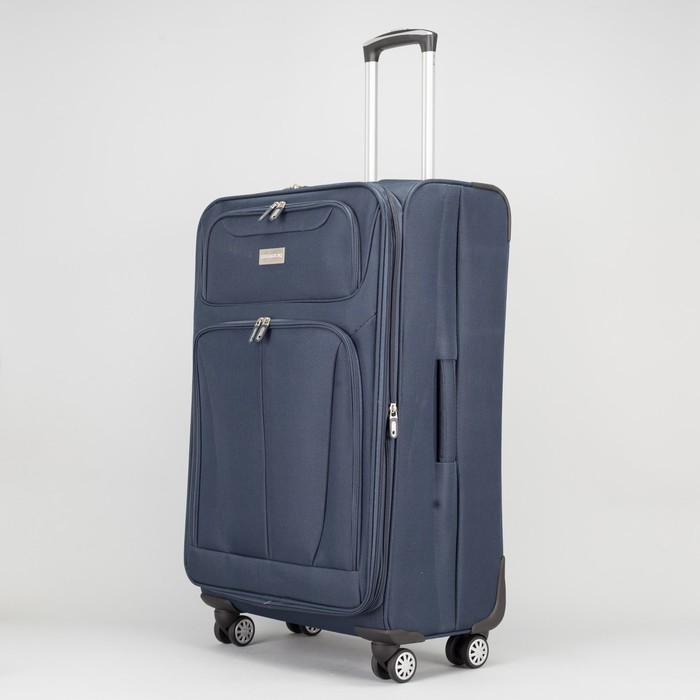 Чемодан большой с расширением 28", отдел на молнии, 2 наружных кармана, 4 колеса, цвет синий