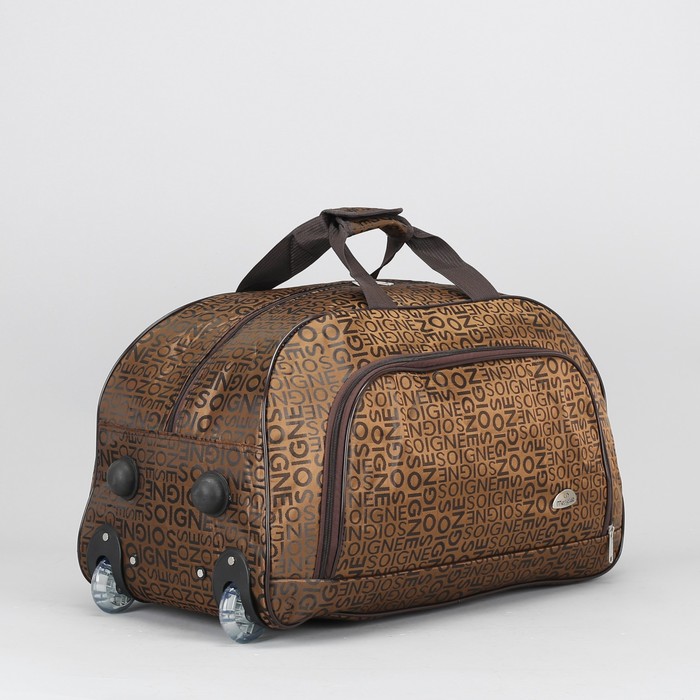 Сумка дорожная на колёсах «Буквы», отдел на молнии, наружный карман, колеса каучук, цвет бежевый